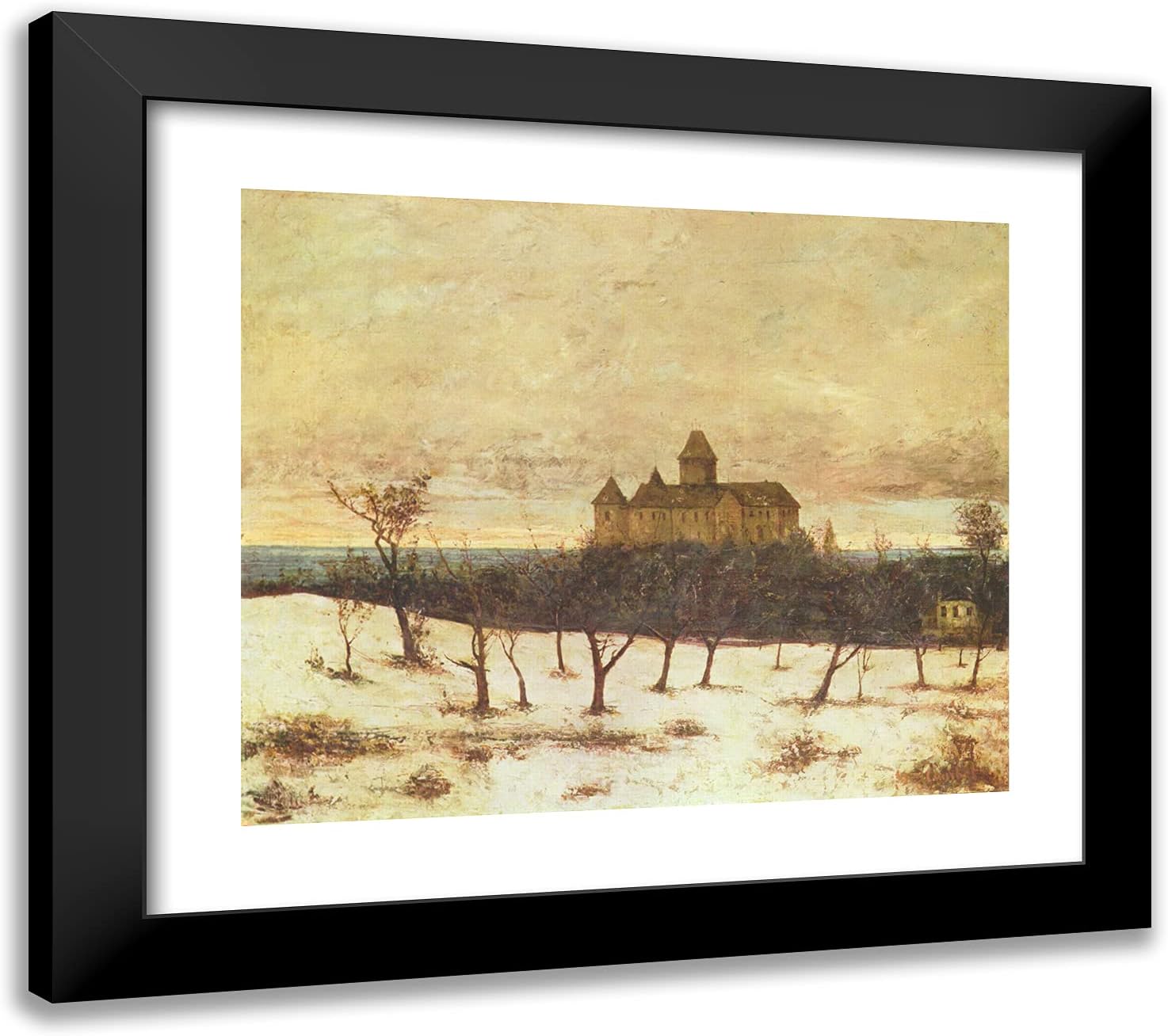 ArtDirect Courbet, Gustave 23x20 Gold Ornate Framed Art Print with Double Matting Titled: View of Neuenburger