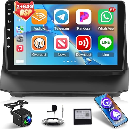 [2+64G] for Ford Fiesta 2009-2017 Android Car Stereo: 9 inch HD Touch Screen Headunit- Wireless Carplay and Android Auto, DSP/EQ, 5G/WiFi, GPS, FM/RDS Radio, SWC + Canbus + AHD Backup Camera
