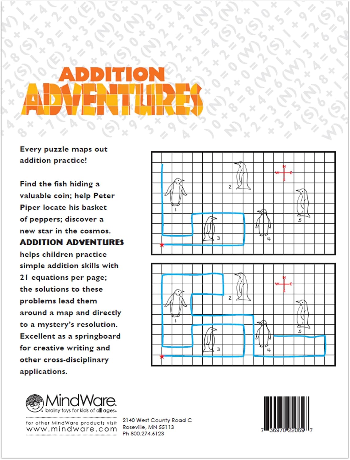 MindWare Math Mosaics Addition Adventures – Math Puzzle Workbook for Kids, Color by Number Addition Practice, Grades 1–3