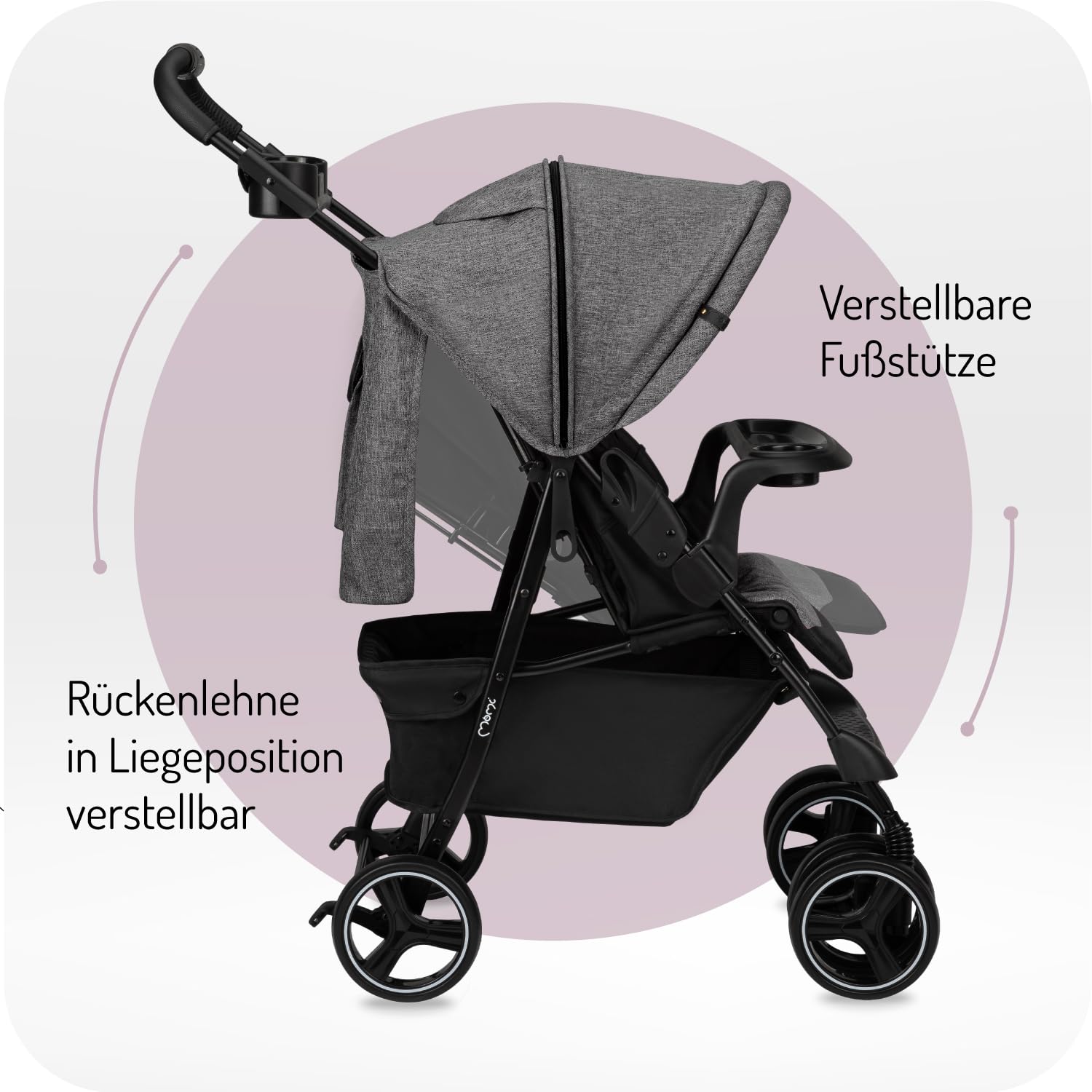 MoMi ISLA Kinderbuggy, Kinderwagen ab dem 6. Lebensmonat, bis 15 kg Körpergewicht, 5-Punkt-Sicherheitsgurt, Einkaufskorb, Fußsack, Getränkehalter, Snack-Tablett und Wickeltasche