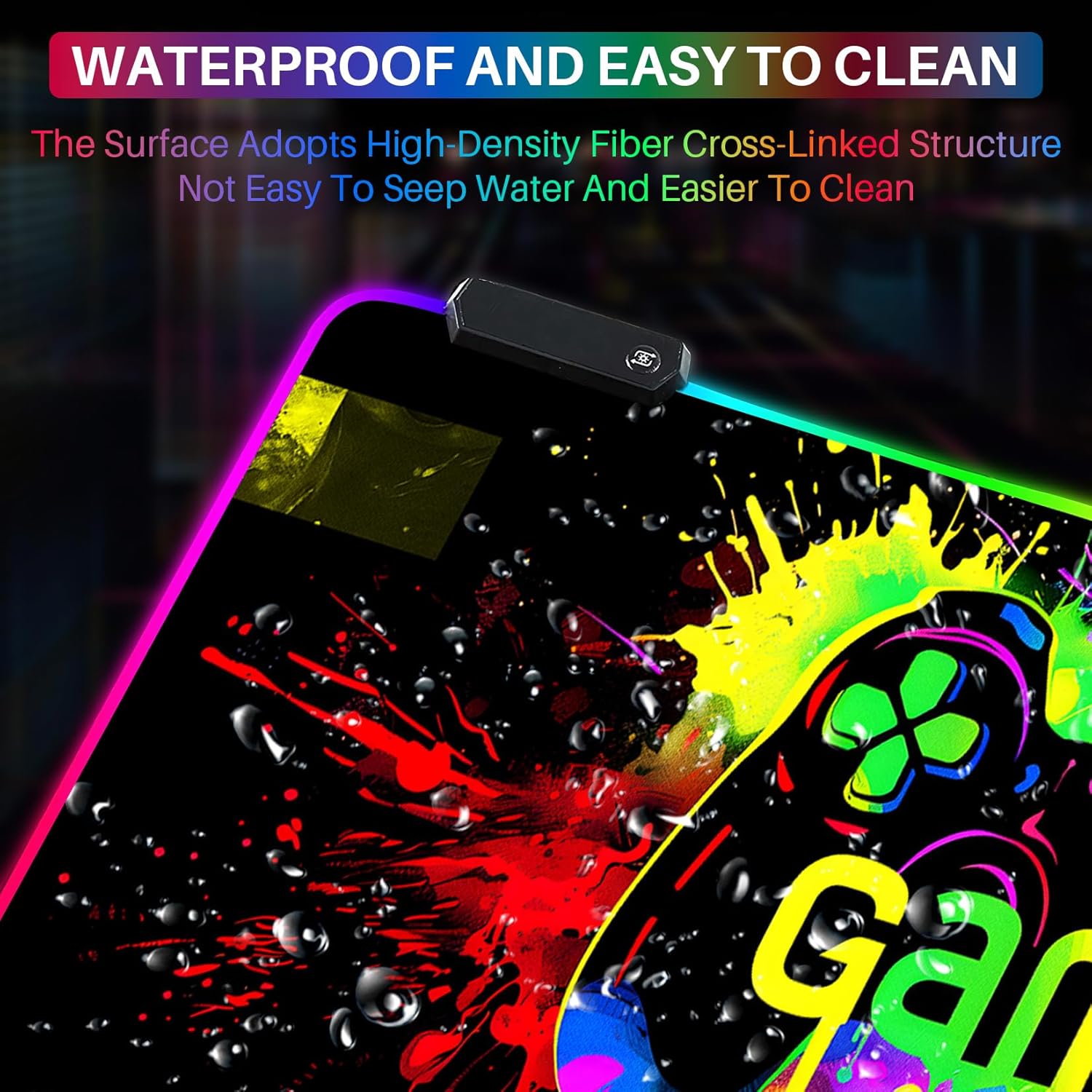 XL Led Gaming Mouse Pad with 14 Light Modes - Light Up Gamer Mouse Pad,31.5 x 11.8in Non-Slip Gamepad Style RGB Large Gamer Mousepad,Black Long Glowing Gaming Accessories for Desk,Waterproof