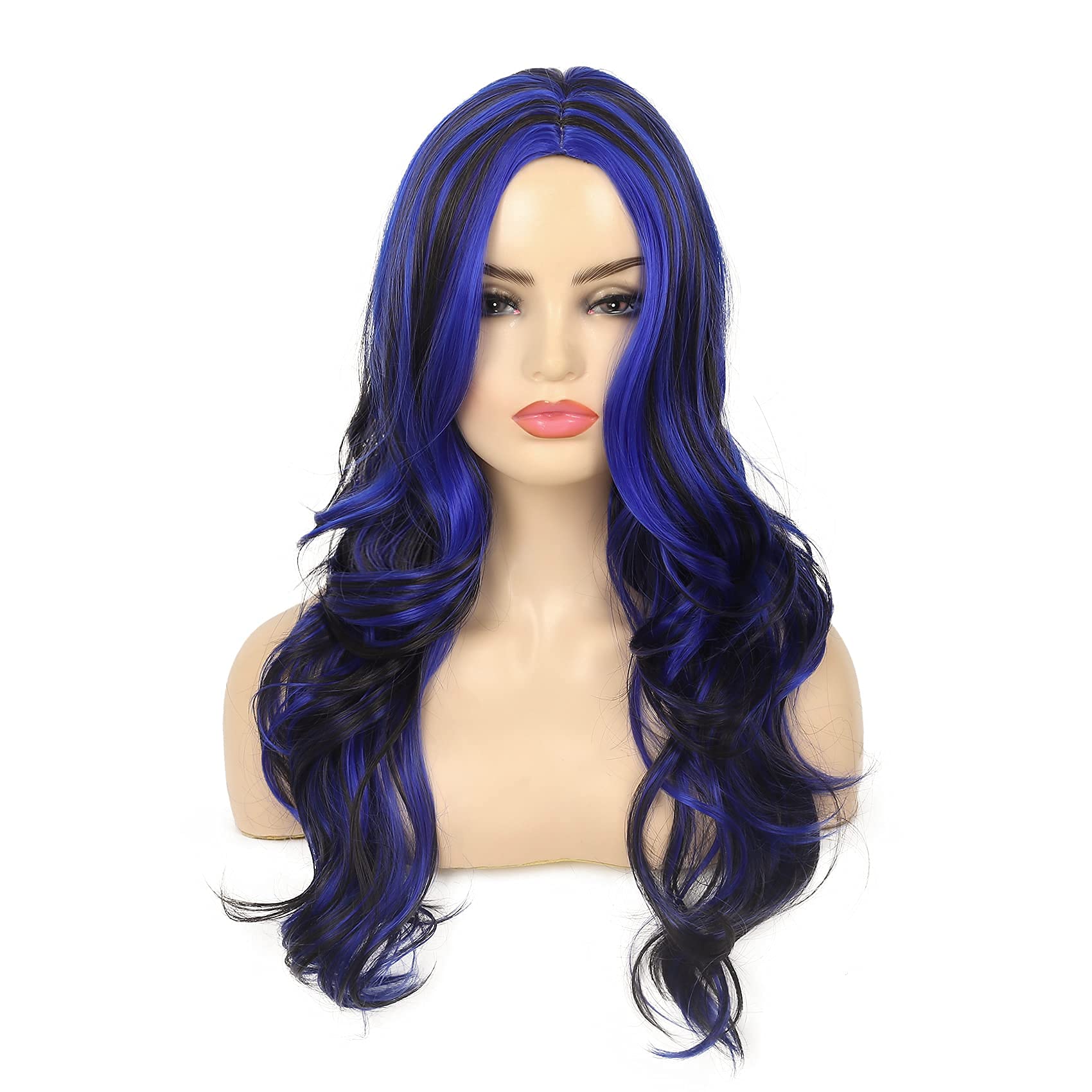 Amazon.com : Sallcks Blue Black Wigs Highlights Long Wavy  display picture 3