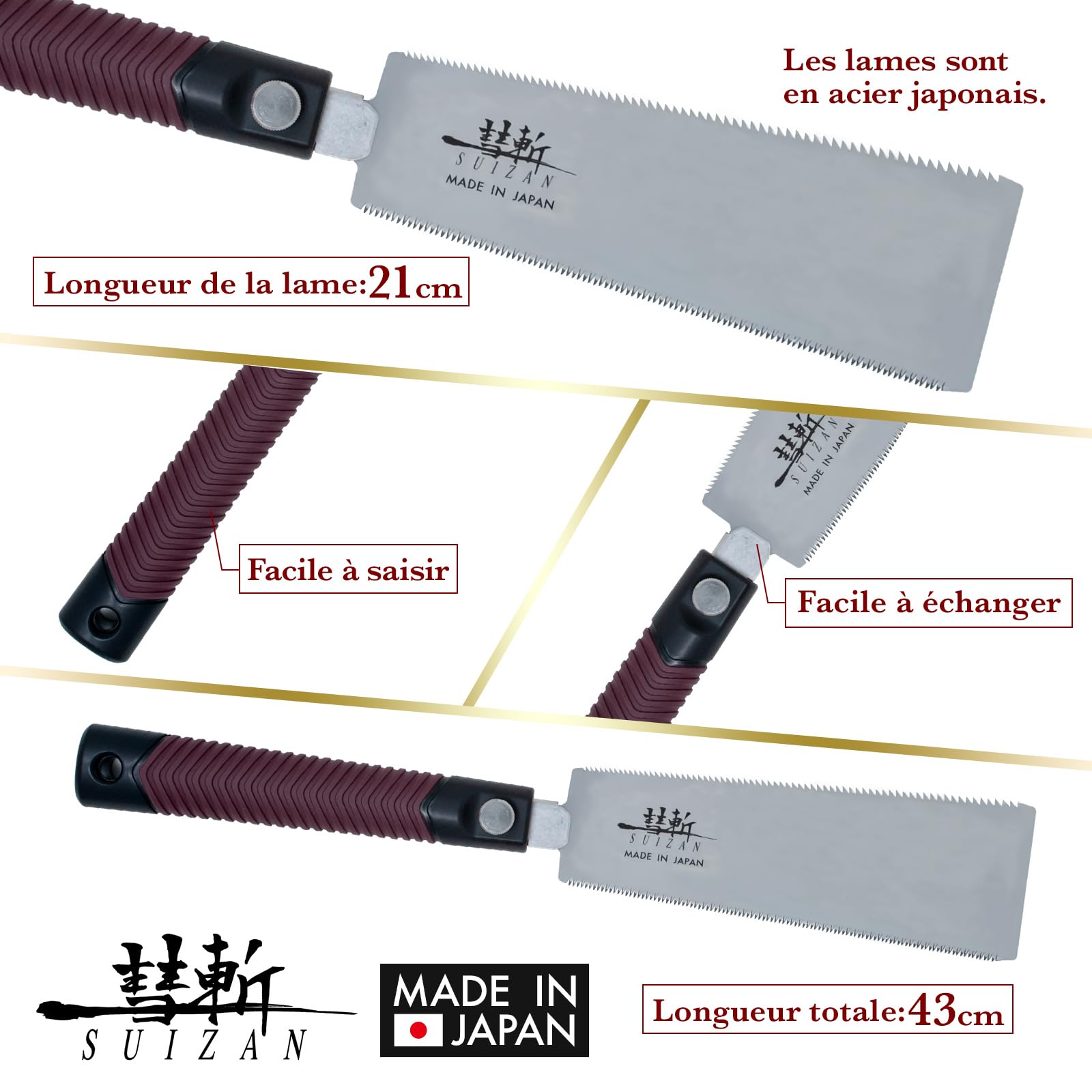SUIZAN Ryoba Scie japonaise à double tranchant 210mm - Outils de menuiserie professionnels