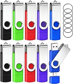 AGECASH 32GB USB 플래시 드라이브 10팩 | 2-in-1 USB A + 타입 C 플래시 드라이브 USB C 썸 드라이브 USB 2.0 FAT32 USBC 메모리 스틱 32GB | FAT32 USBC Flash Drives USB 2.0 Memory Stick Zip Drive USB Jump Drives ( 32GB 10-Pack Colorful)