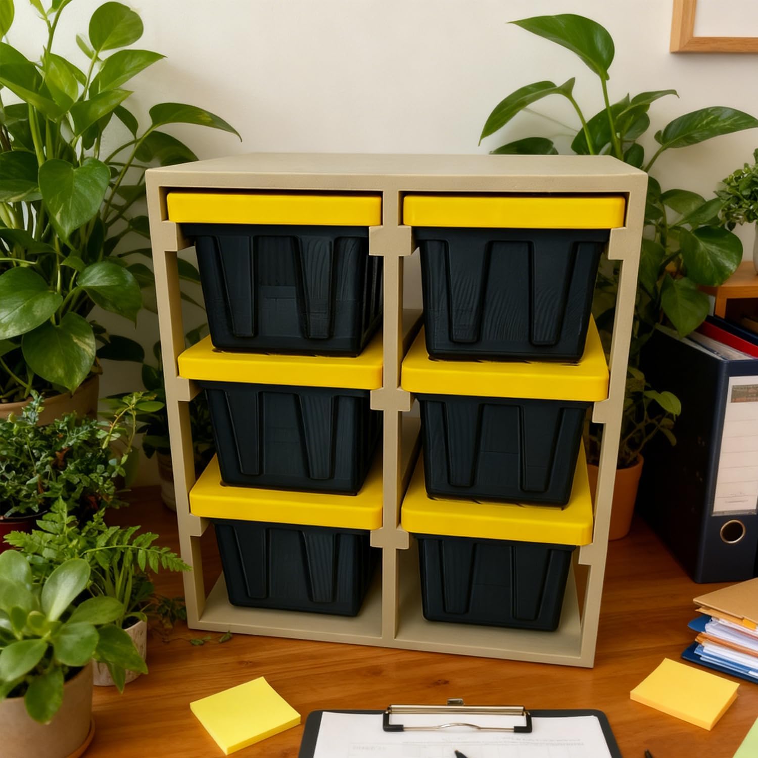 3D Printed Mini Storage Racks and Yellow Storage Boxes, Desk Storage Box, Small Storage Box, Desktop Parts Organizer Shelf, Modular Small Parts Storage System for Home, Office, Workshop (6, A)