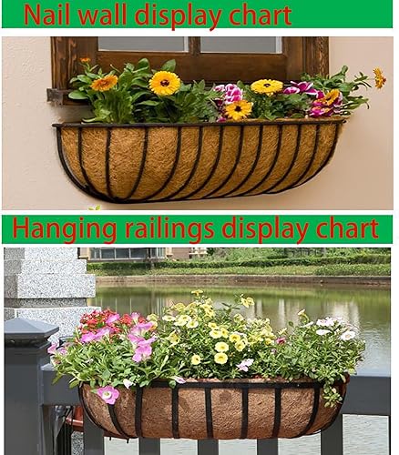 Miniatura 2 de Maceta de 24 pulgadas con barandilla para ventana, terraza, balcón, riel con revestimiento de coco, metal montado en la pared, cesta para macetero,