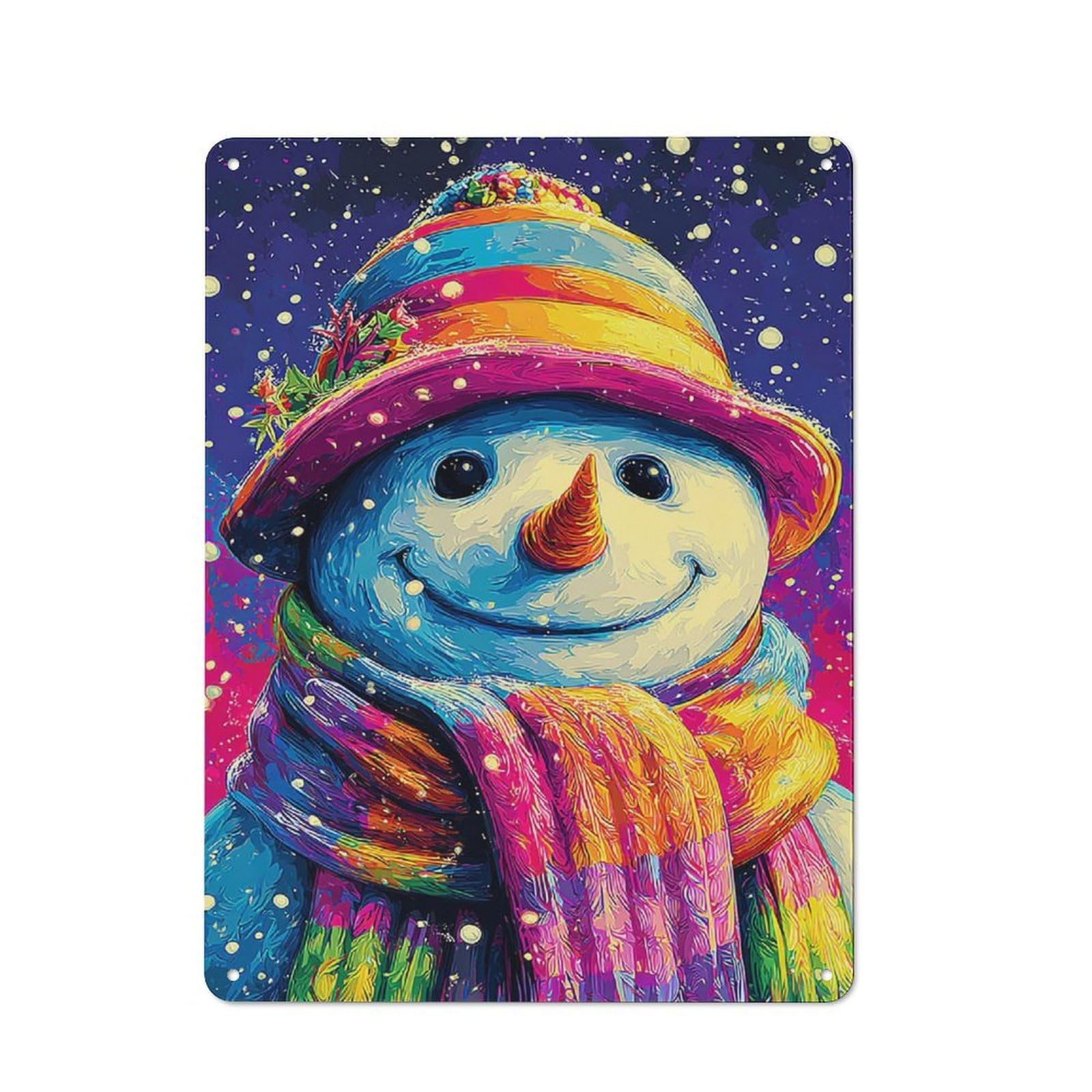 Junmoney Colorful Snowman Winter Art Metal Wall Sign 40X30cm Featuring For Hallway Wall, Suited To Wall Display Collectors