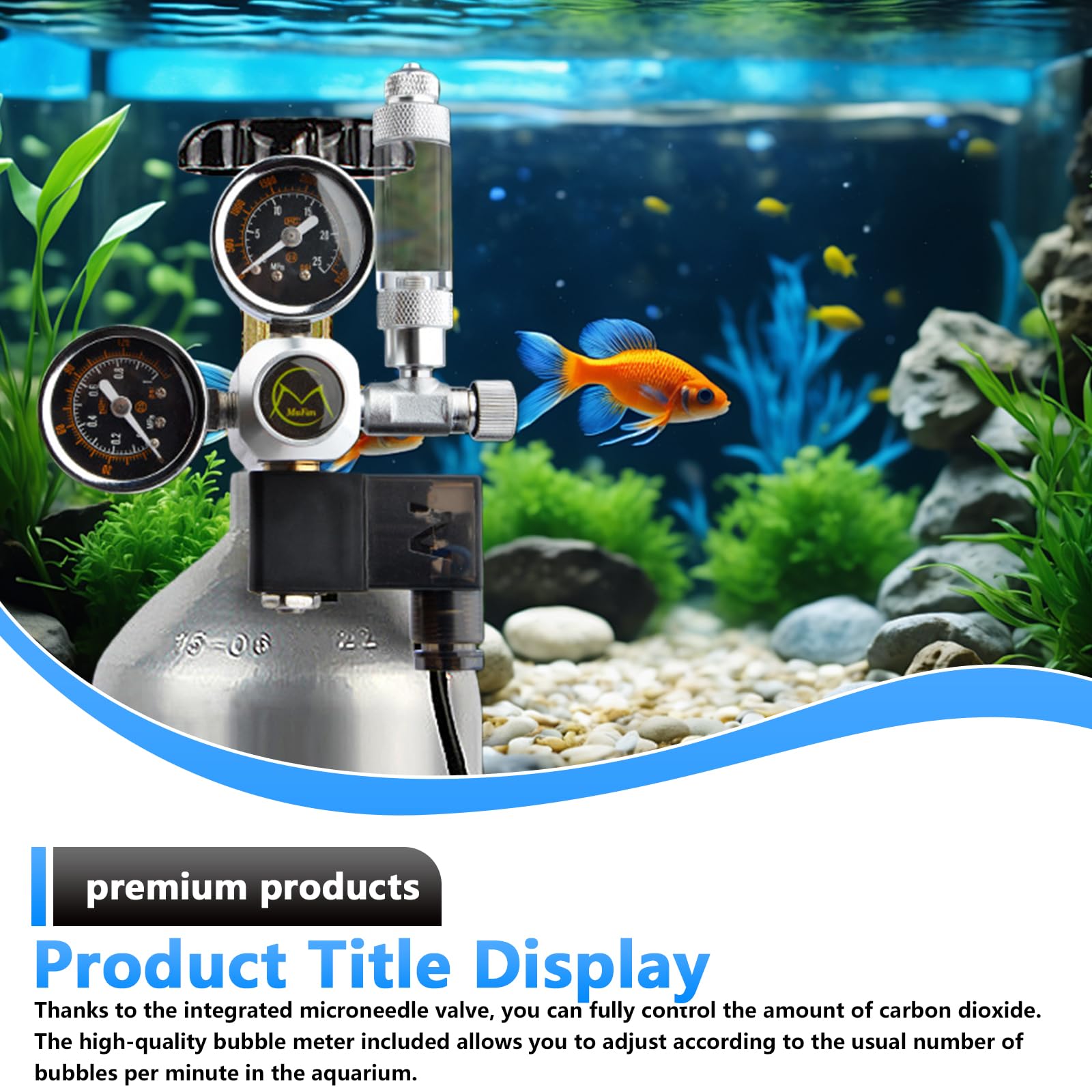 Aicharynic Riduttore di pressione di CO2, regolatore di CO2 per acquari, display a doppio occhio, interfaccia W21.8, riduzione di pressione di CO2, acquario con valvola a solenoia, contatore di bolle