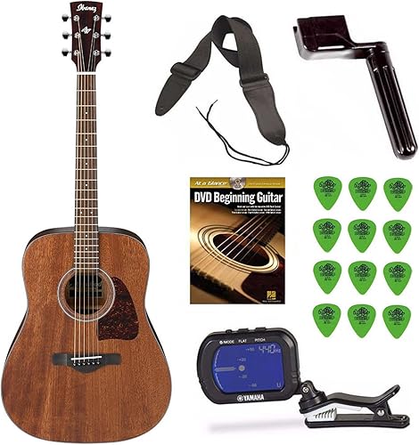 Ibanez AW54OPN Artwood Dreadnought - Guitarra acústica con DVD gratis, fotos de guitarra, correa, bobinador de cuerdas y sintonizador