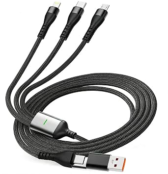 Awnuwuy 100W Multi 3 in 2 Charge Cable for Lightning/USB C/Micro, 4FT
