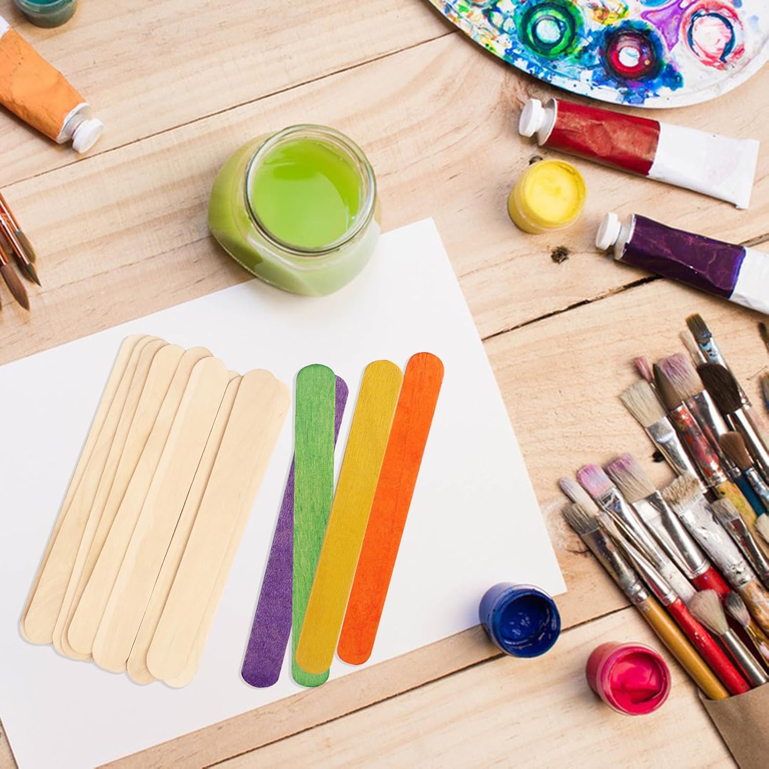 500 Pieces 7.87 Inch Popsicle Stick, Ice Cream Sticks, Jumbo Craft Sticks, Premium Natural Wooden Craft Sticks Ideal for Building Model, Handicraft, and Creating Craft Projects,by GNIEMCKIN