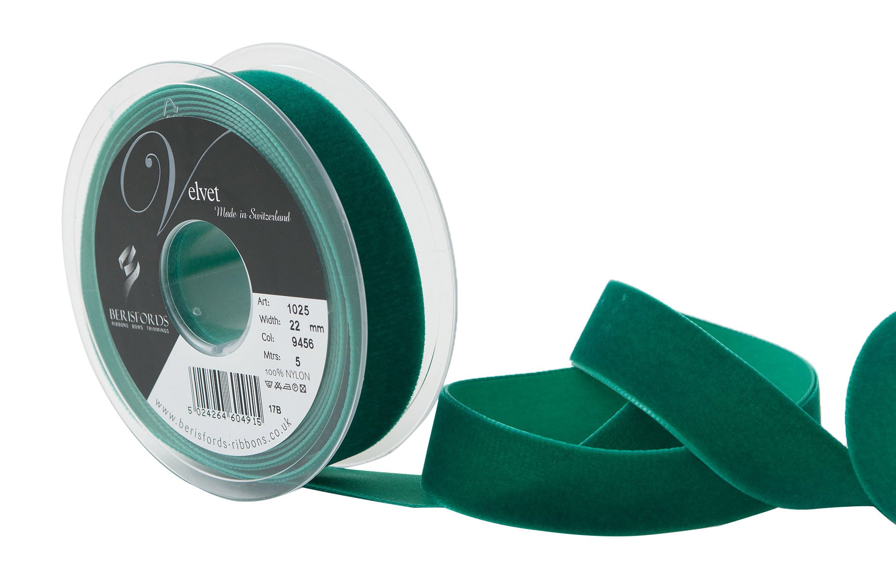 Berisfords 9456 Emerald Velvet Ribbon Mini Roll