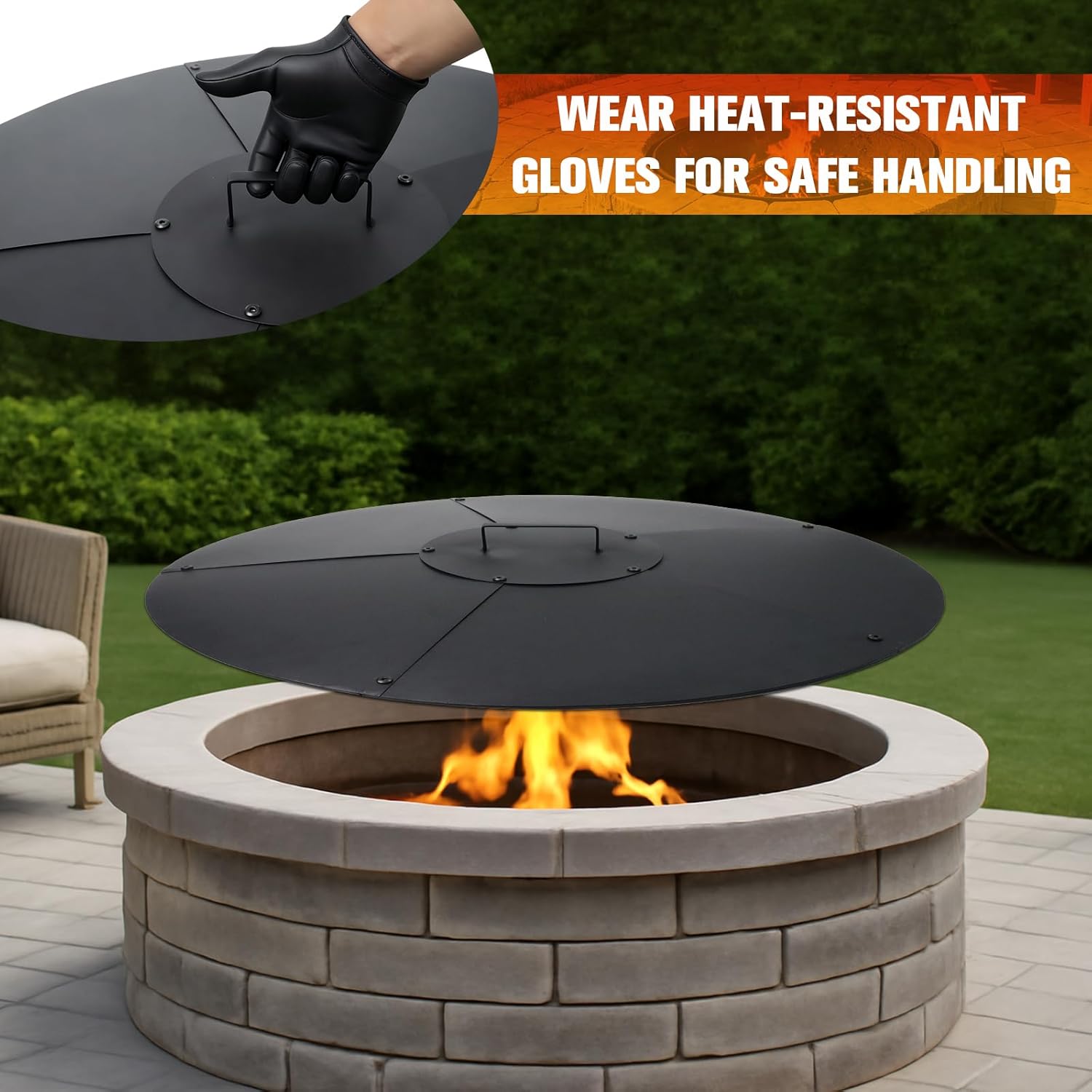 28 Inch Fire Pit Lid, Heavy-Duty Steel Fire Pit Cover with Rust-Resistant Powder Coating, Weatherproof Metal Lid for Outdoor Fire Pits, Keeps Out Rain, Snow & Debris