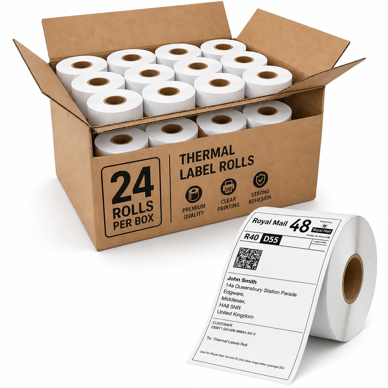 Rotolo di 500 etichette termiche per spedizioni, 100 x 150 mm, adesivo forte, impermeabile, senza BPA, compatibili con Zebra, Dymo 4XL, Rollo, MUNBYN (24 rotoli - 12000 etichette)