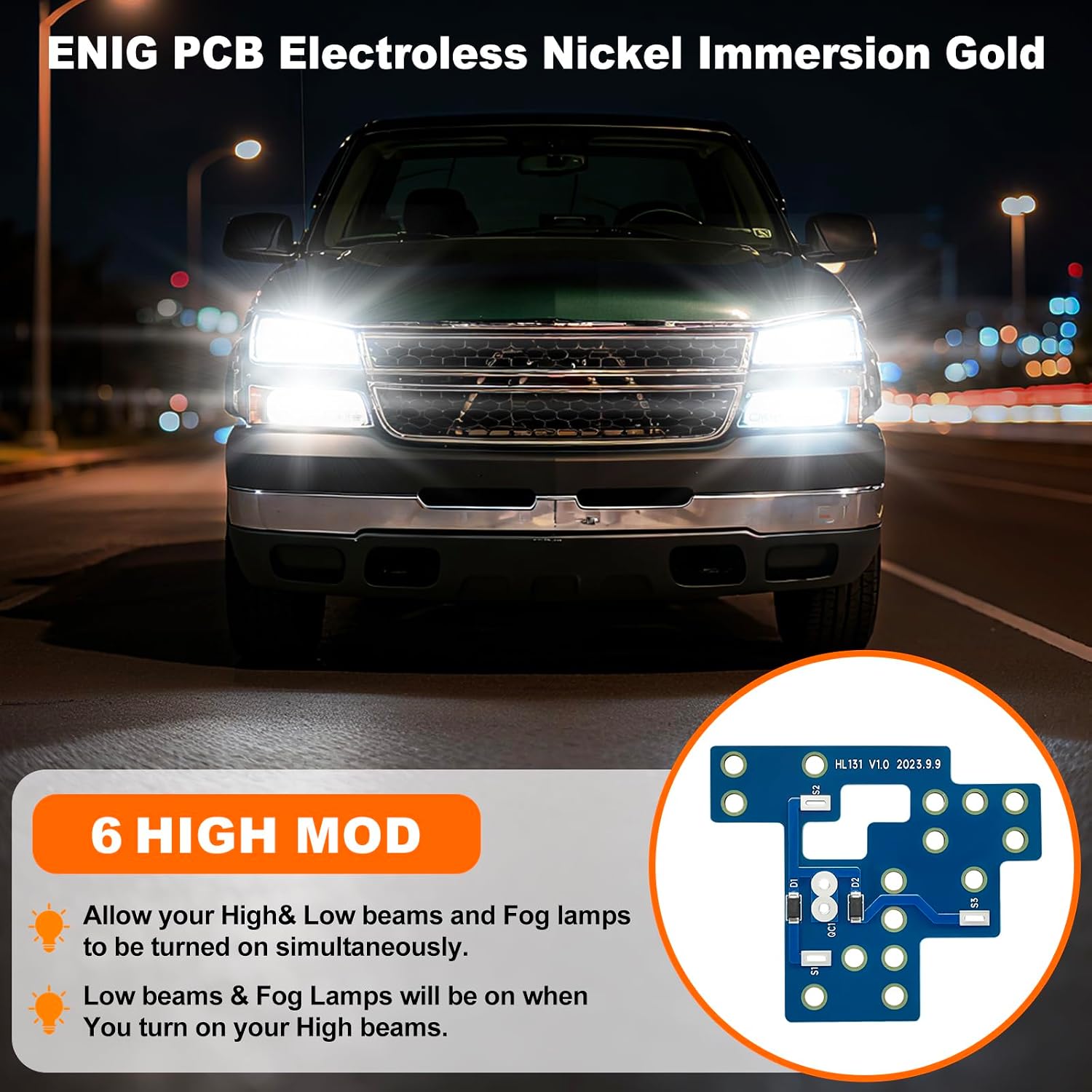 6 high Mod Simultaneously Turn On Low Beam High Beam Fog Lights for 2003-2007 Chevy Silverado GMC Sierra 1500/2500/3500 Classic Front Light Module