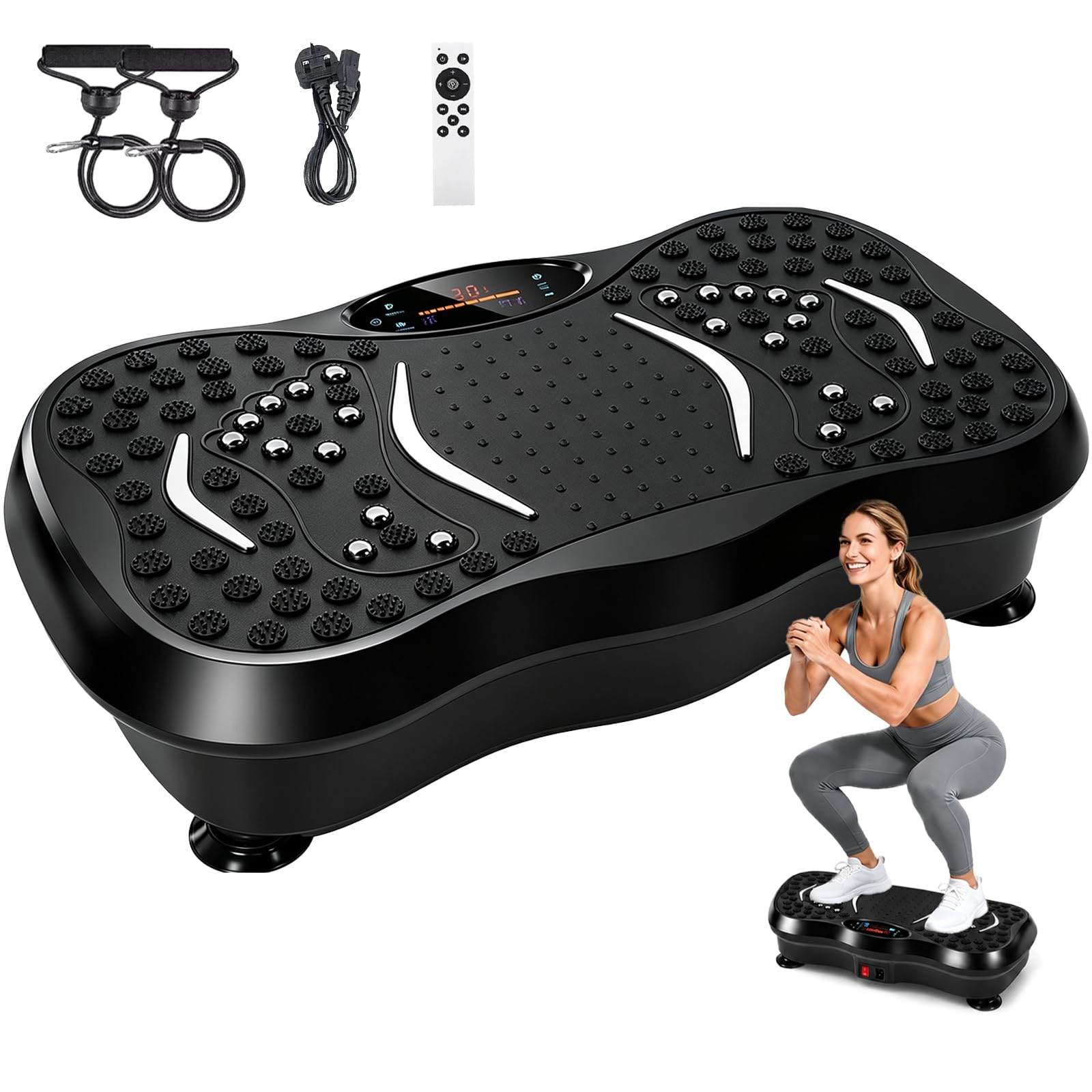 Vibration Plate Exercise Machine with Bluetooth Speaker, Whole Body Vibration Fitness Trainer, 99 Speeds&10 Training Modes, Remote Control + Resistance Bands, Max Load 150KG Home Body Toning Equipment