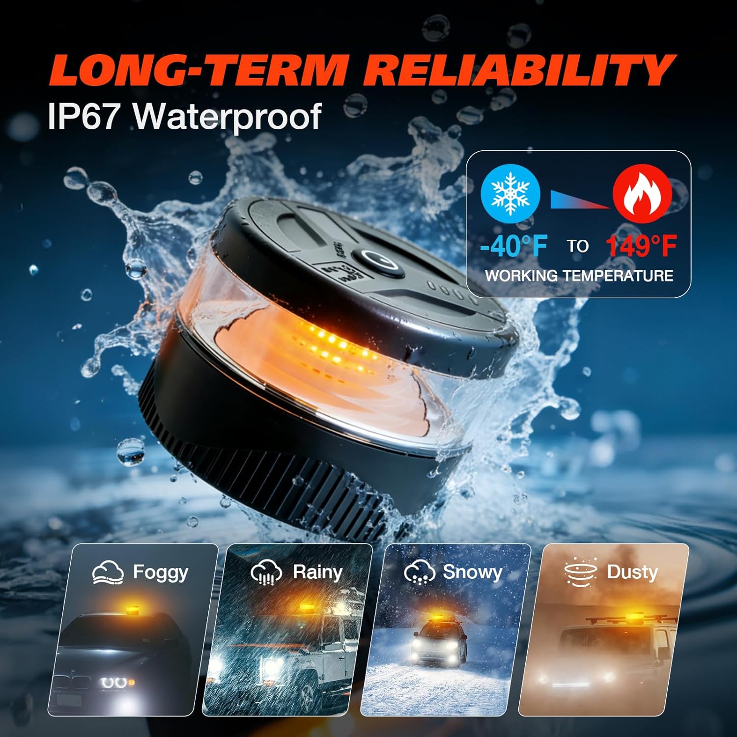 Magnetic Beacon Light, USB-C Rechargeable Wireless Strobe Lights for Truck, 32 LED Amber Battery Operated Flashing Warning Emergency Safety Light for Vehicle Plow Snow Small Portable Roadside