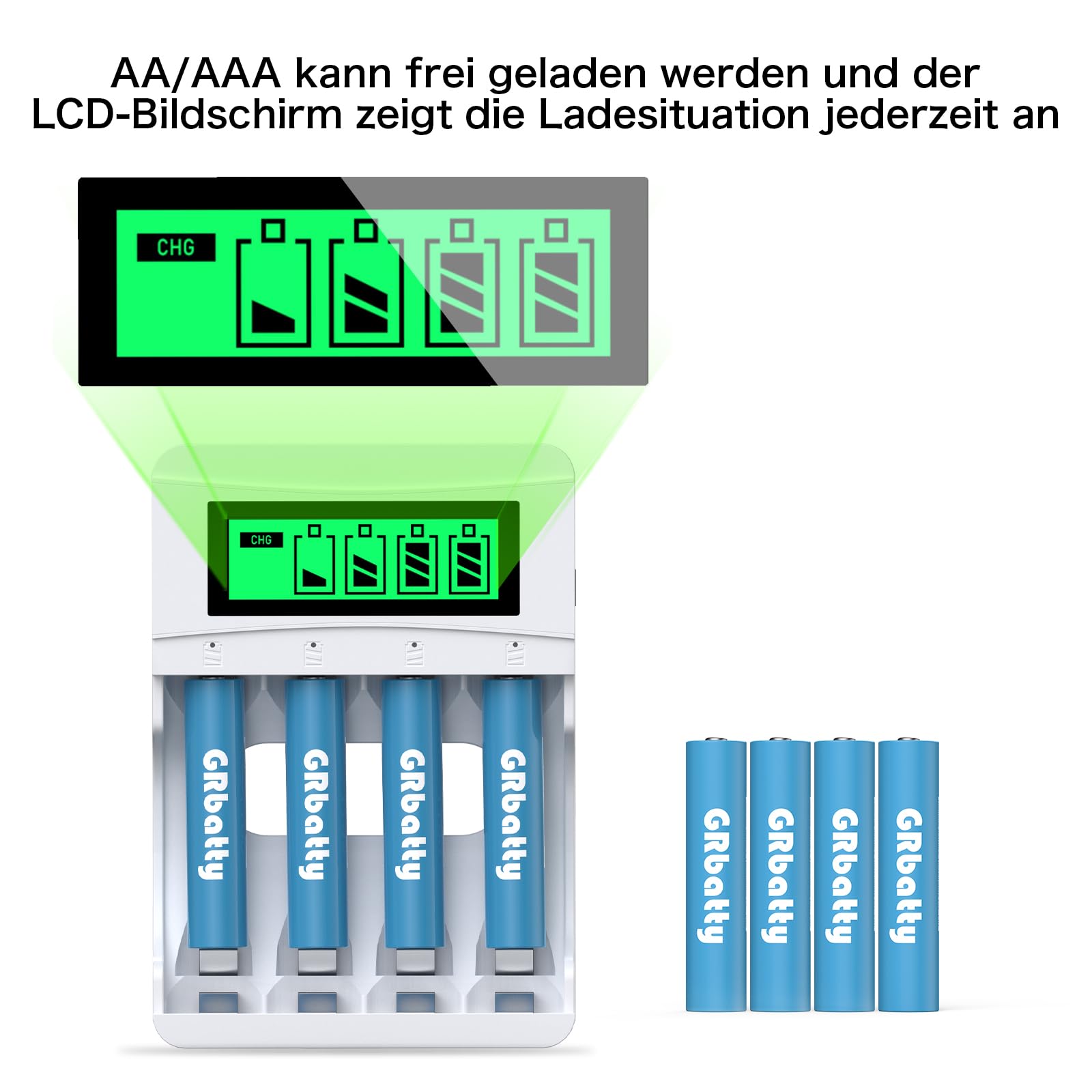 Batterie Ricaricabili AAA NiMH 1100mAh 1.2V Confezione da 8 con Caricatore LCD