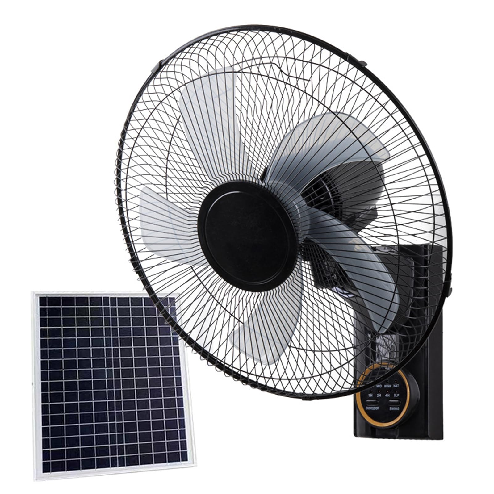 Ventilatore da Parete Esterno da 16" con Pannello Solare, Sistema di Raffreddamento Impermeabile con Telecomando, 5 Pale/3 Velocità/Ventilatore Oscillante a 90°, per Camera da Letto, Casa, Campeggio,