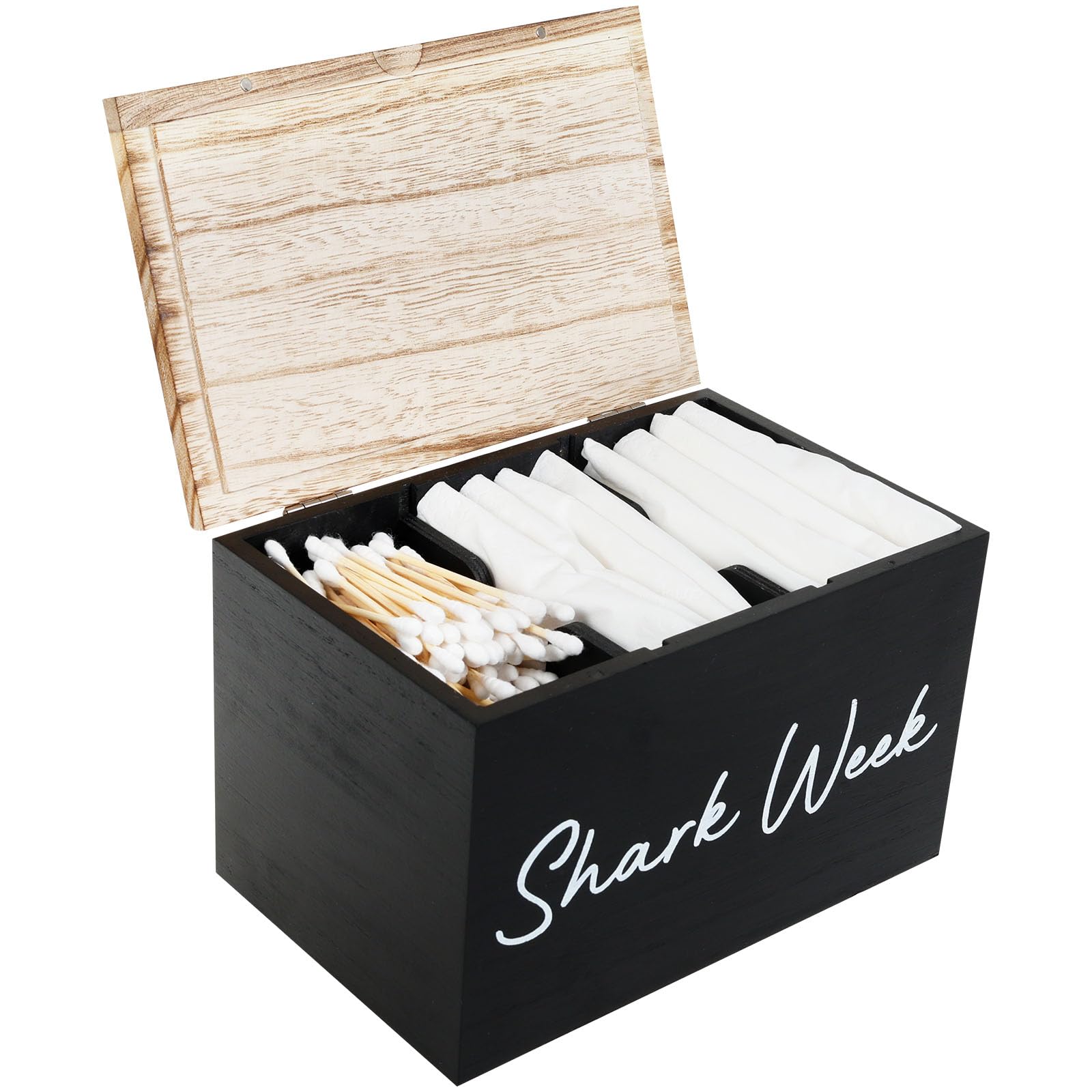 Menibbler Women's Black Tampon Holder For Bathroom Versatile Tampon Storage Pad Organizer With 3 Compartments Wood Period Box With Lid Feminine Product Organizer For