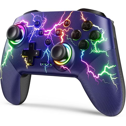 VOYEE Switch Controllers for Switch/Lite/OLED/PC, Pro Controller | Wireless, Programmable, RGB Lightning LED, 10-15H Runtime, One-key Pairing, Turbo, Vibration, 6-Axis Motion Control, Wake-up