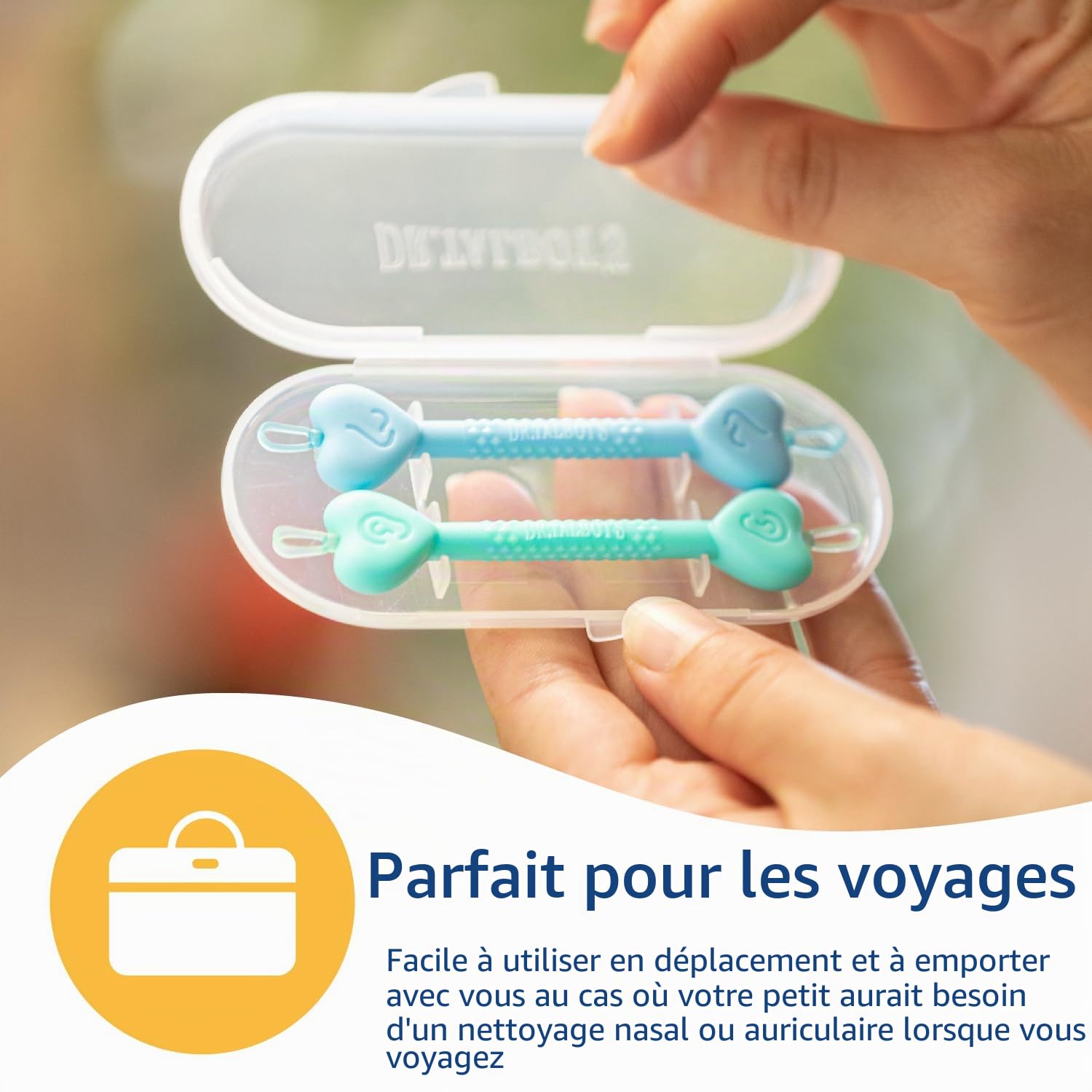 Nuby Dr. Talbot Outils Nettoyeur de Nez et d'Oreilles Bébé | Boîte de Voyage Hygiénique | Doux à Double Embout pour Retirer Facilement le Mucus et la Cire | Pack de 2 | Vert et Bleu