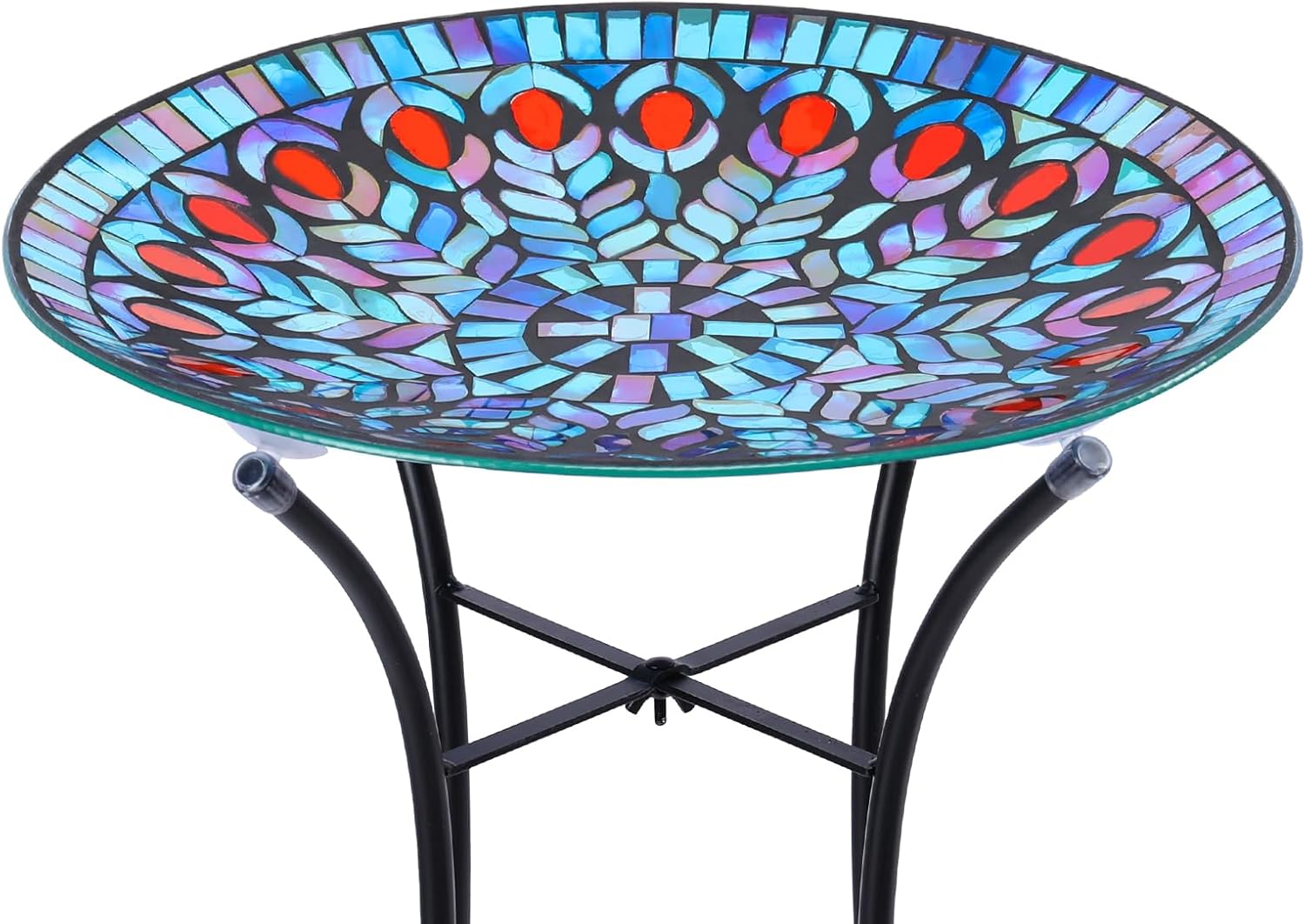 VCUTEKA Mosaic Bird Bath, Glass Birdbath Detachable with Metal Standing for Outdoor Patio Garden Backyard Décor Purple (SIMILAR TO STOCK PHOTO)