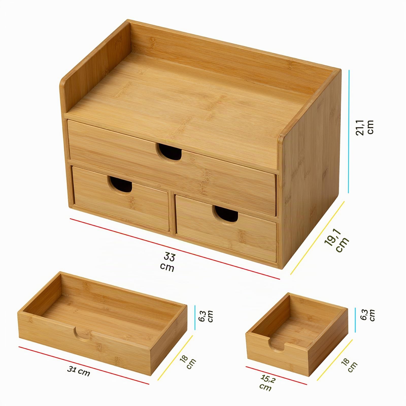 MEEDEN Schreibtisch Organizer mit Schubladen aus Bambus: Desktop Aufbewahrungsbehälter mit Regal - Tischplatte Lagerung Organisation Box für Büro Haus Toiletten liefert | Tisch-Organizer für Kunstbedarf – zur Aufbewahrung von Zeichenwerkzeugen, Malutensil