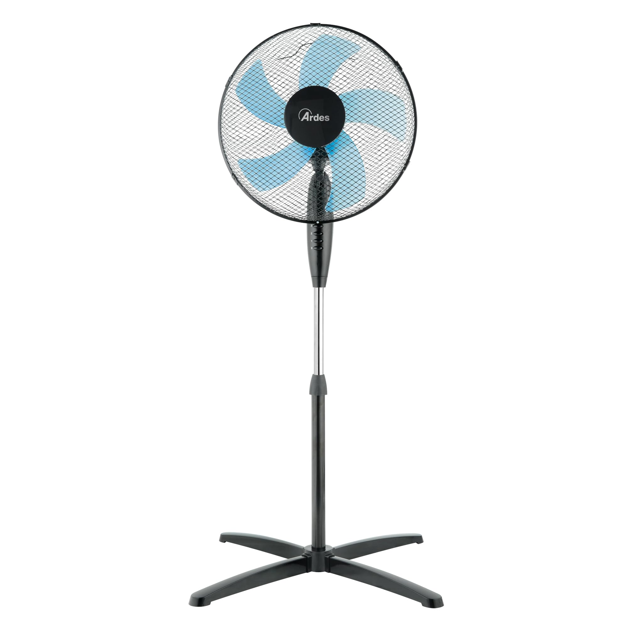 Ardes STEELO 40PN Ventilatore a Piantana 50W 40 cm con Oscillazione Automatica, Altezza e Inclinazione Regolabile, 3 Velocità, Design Total Black e 5 Pale