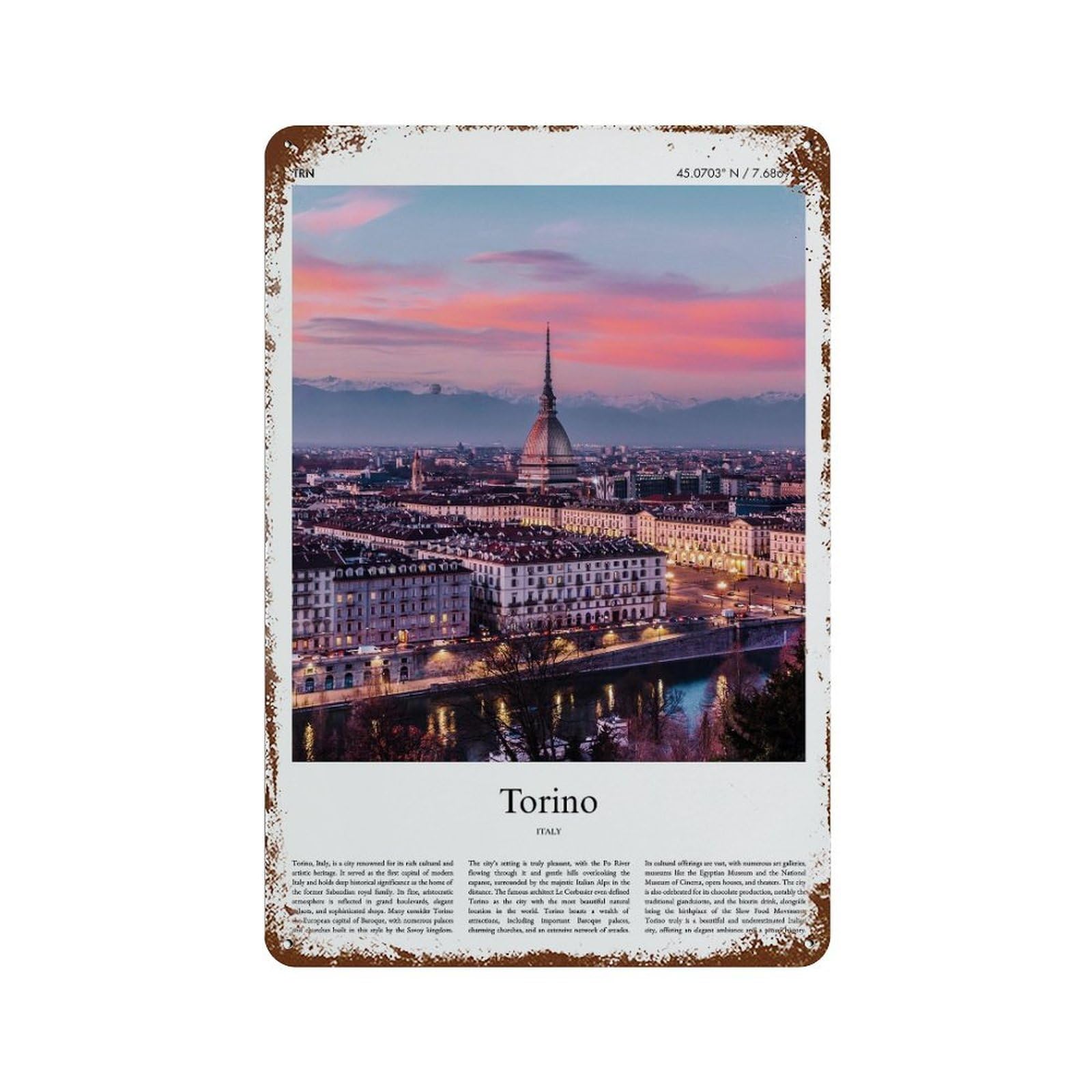 xiaoxiaoshen Torino Italy City Scenery Wall Decor Art Metal Tin Poster Modern Home Decor Art Home Bar Shop Decorations Vintage Sign 30x20cm