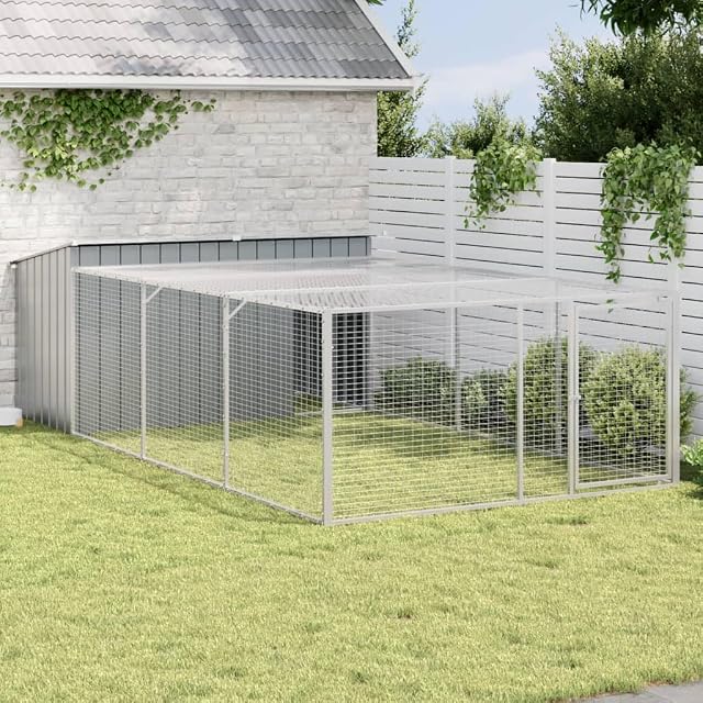 Foto 2 de 7 de vidaXL Caseta Perros con Corral Acero galvanizado Gris 197x396x110 cm