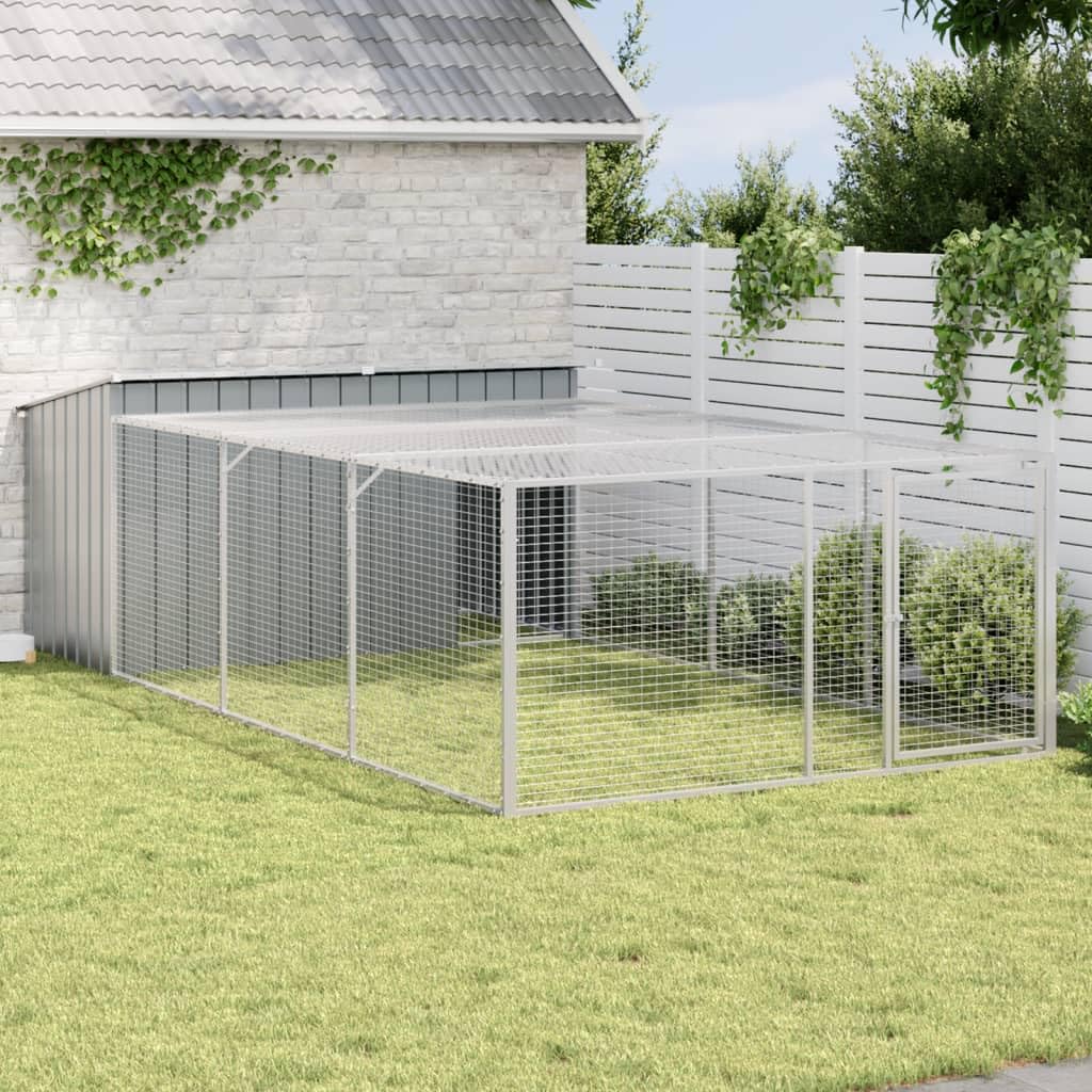vidaXL Caseta Perros con Corral Acero galvanizado Gris 197x396x110 cm
