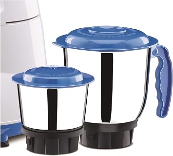 Bajaj Bravo DLX 500 Watts Mixer Grinder | 2 In 1 Functional Blade | Nutri-Pro Feature | 3 Jars | 【White & Blue】