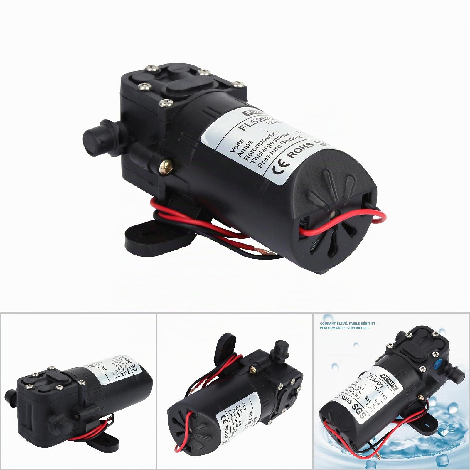 Weikeya Pompe à diaphragme générale,Pompe à Pression d'eau de 3, 5 l/Min 36W 12V / 24V avec Plastique, pompe à membrane