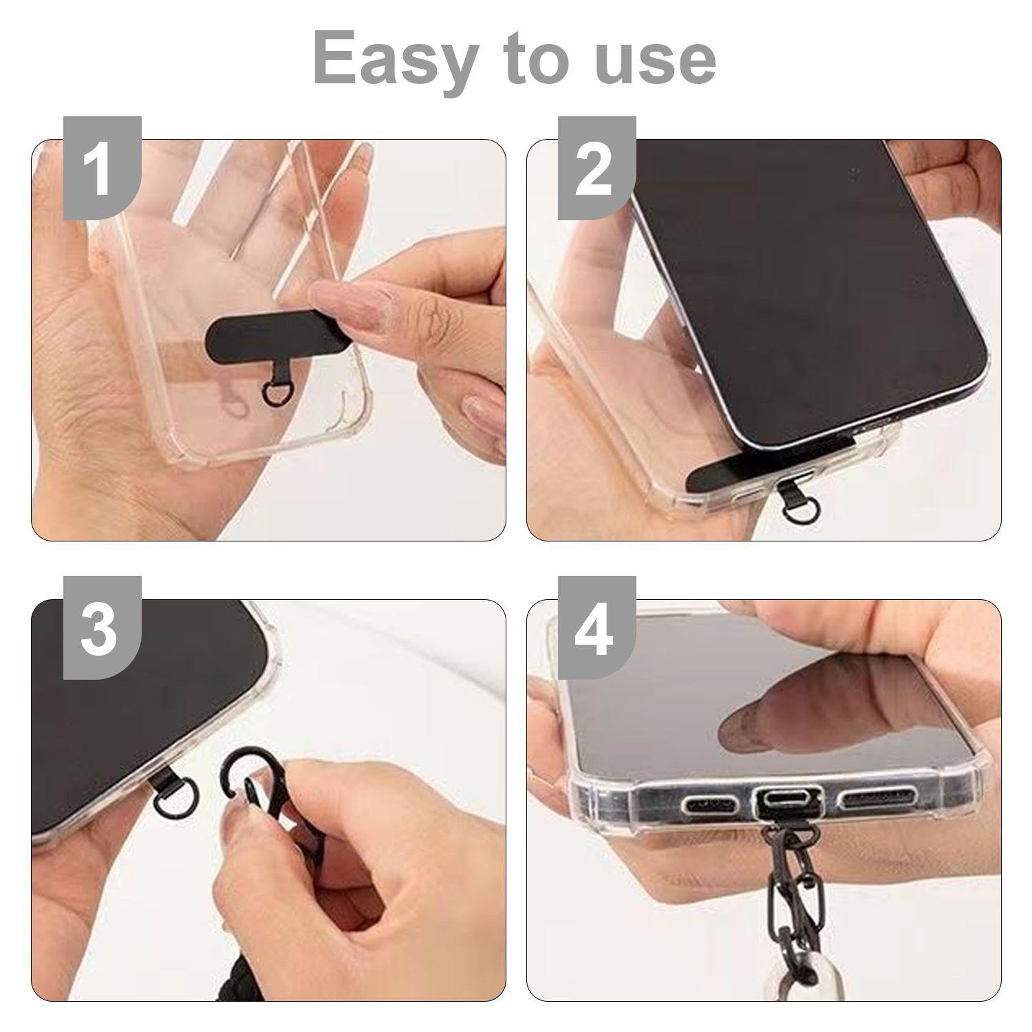 10 Pezzi Toppa Per Cordino Cellulare Con Anello In Metallo – Adattatore Universale Per Custodia, Ricarica Wireless Compatibile, Bianco E Nero