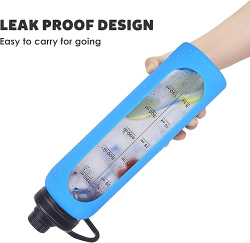 Miniatura 3 de GIEMIT Botellas de agua de vidrio de 32 onzas con funda de silicona, botellas de hidratación para beber, reutilizables, borosilicato, boca ancha,
