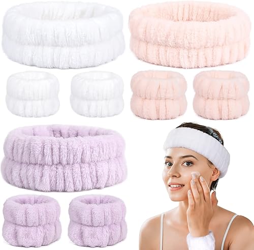 Ensemble de 9 bandeaux et bracelets réutilisables pour le lavage du visage et le
