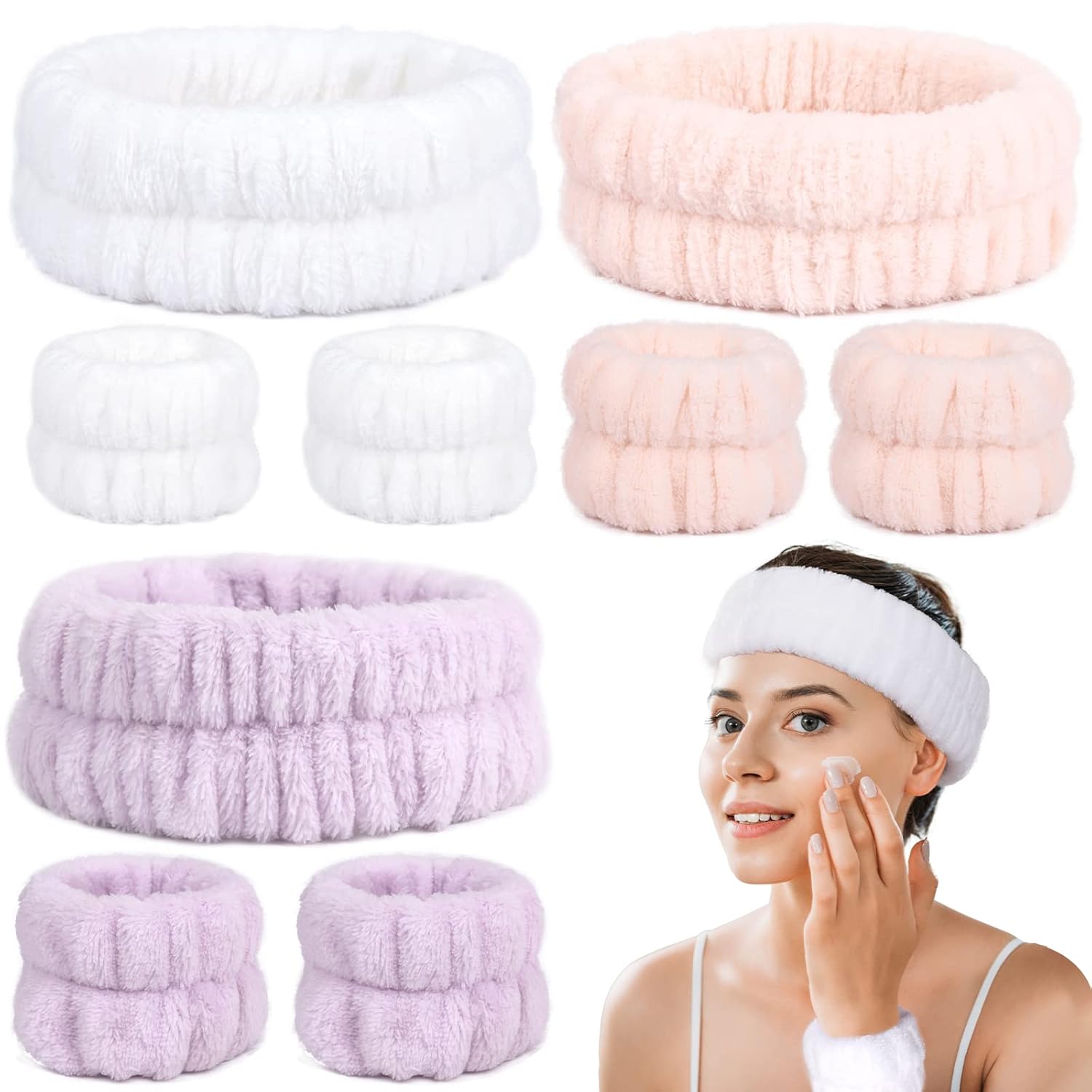 9PCS Spa Microfiber Headband and Wristband Set for Women