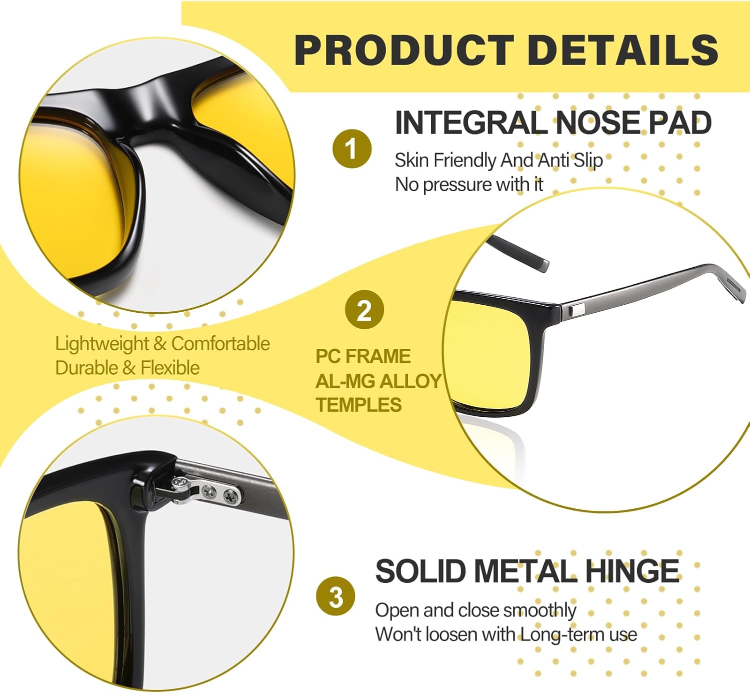 DUCO Polarized Night Vision Glasses for Men and Women Yellow Safety Driving Glasses with UV Protection and Anti Glare - Image 4