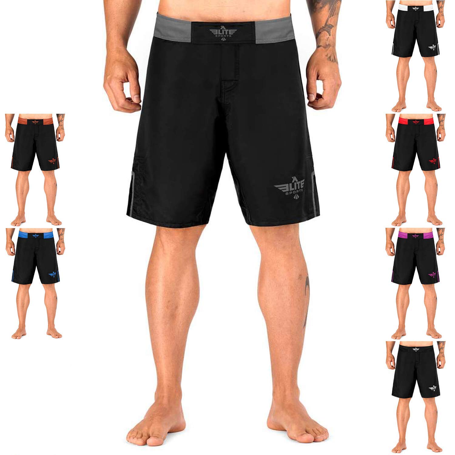 Elite Sports Men’s MMA Fight Shorts, Black Jack UFC, BJJ, No Gi, Grappling, Jiu Jitsu Shorts