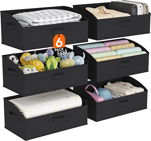 Miniatura 17 de Lifewit Contenedores de almacenamiento trapezoidales para armario, 6 paquetes de cestas organizadoras de armario no tejidas con asas, cajas Gris