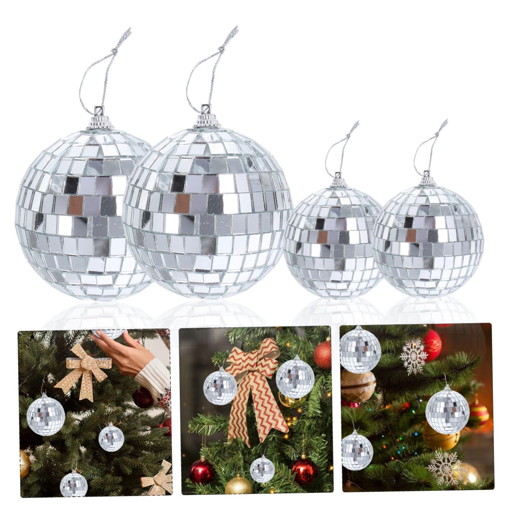 Alipis 24piezas Bola Decorativa de Espejos Plateadas para Colgar del Árbol de Navidad Adornos Colgantes para Árbol de Navidad Decoración Navideña