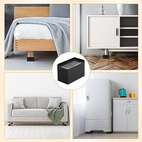 Miniatura 4 de Juego de 8 elevadores de cama rectangulares de 3 pulgadas ajustables para muebles, elevadores de cama, elevadores de cama resistentes con 32