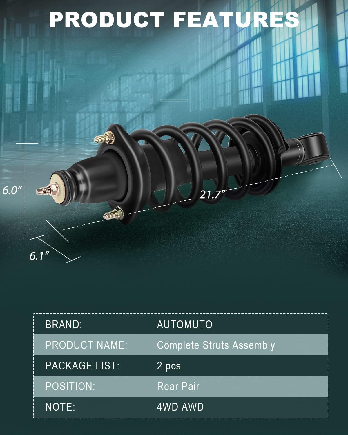 AUTOMUTO Strut Spring Assembly Rear Pair Strut & Coil Spring Assembly Fit 2002-2006 for Honda CR-V 171380L 171380R 4WD AWD