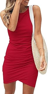 Women 2025 Summer Sleeveless Tank Dresses Crew Neck Slim Fit Short Casual Ruched Bodycon Party Club Mini Dress - Buy now