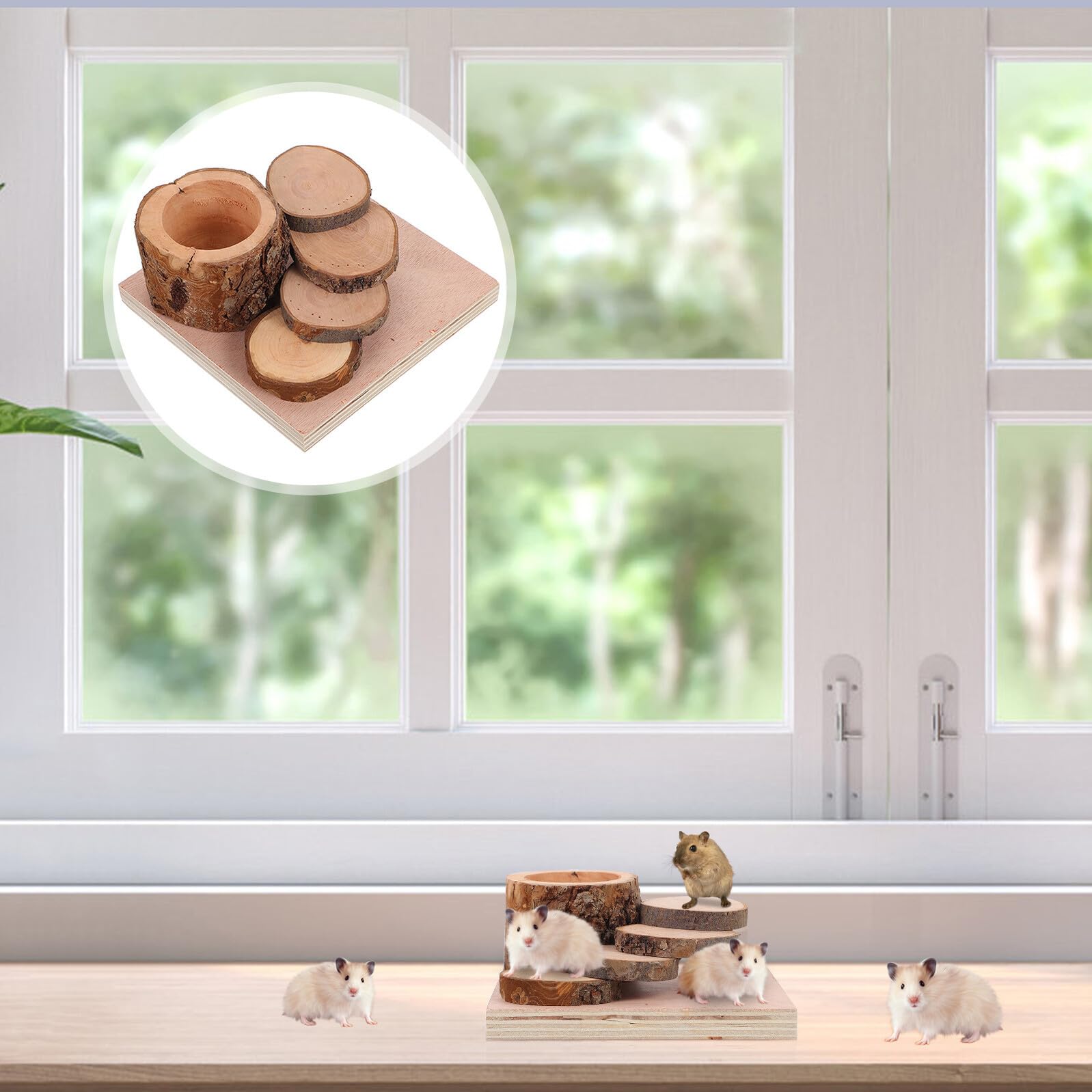 SHINEOFI Juguete de Madera Resistente y Seguro con Comedero y Escalera para Hámster Plato de Alimentación para Mascotas Pequeñas para Juegos y Trepadas