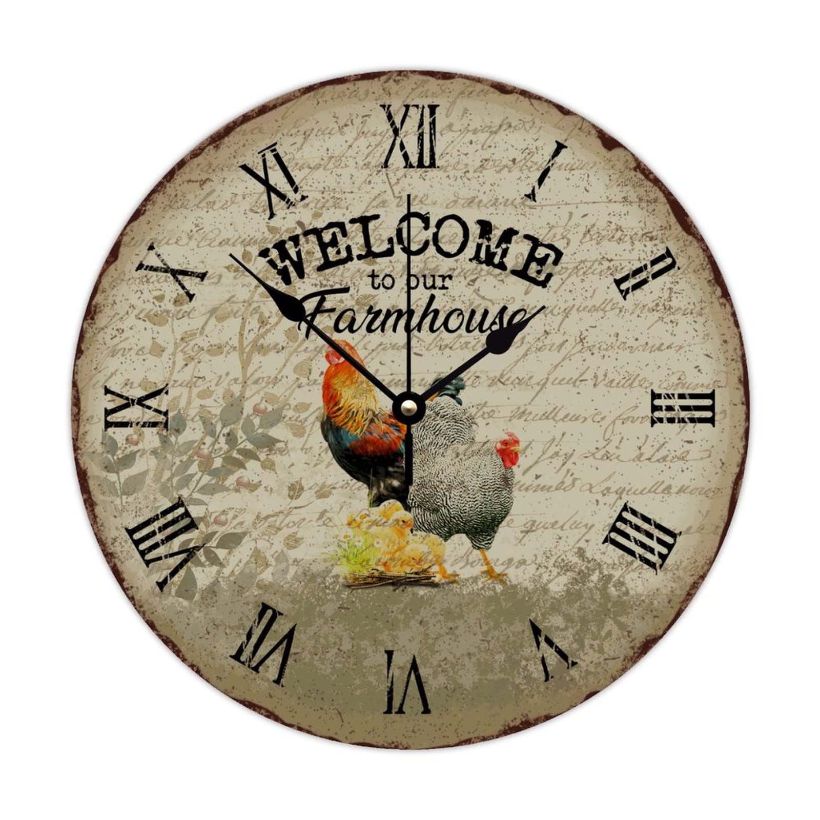 Horloge coq de ferme en bois pour cuisine et salon rustique