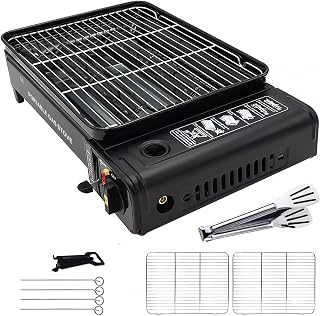 Yinleader Barbacoa de gas portátil, hornillo de gas para camping, quemador de gas con maletín con 2 barbacoas