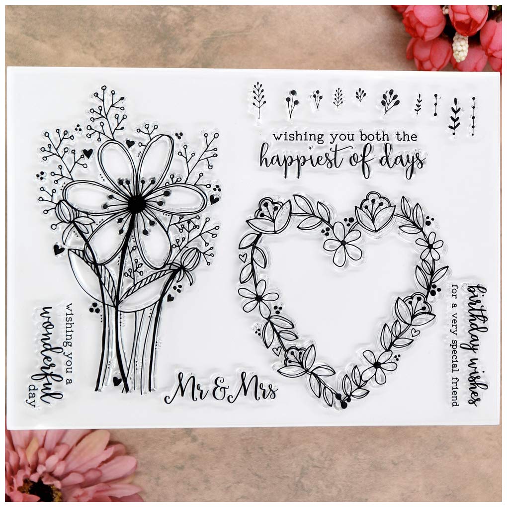 KWELLAM Flowers Heart Birthday Wishes Mr. and Mrs. Clear Stamps for ...