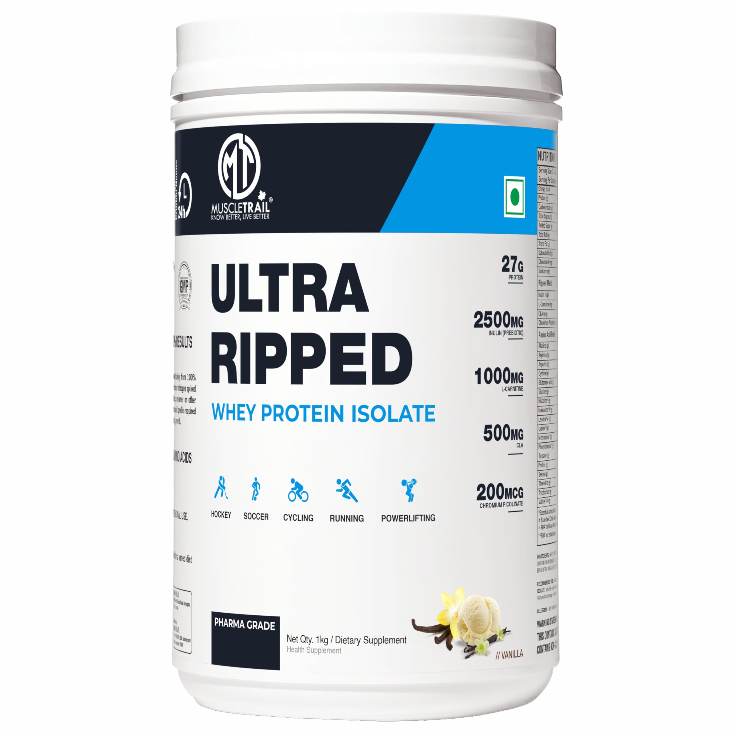 MuscleTrail Pharma Grade Ultra Ripped Whey Protein Isolate - Premium Protein for Men & Women - 27g Protein per Serving - Supports Muscle Growth, Strength & Recovery - L-Carnitine (2KG, Cookies & Cream) — Amazon image 19